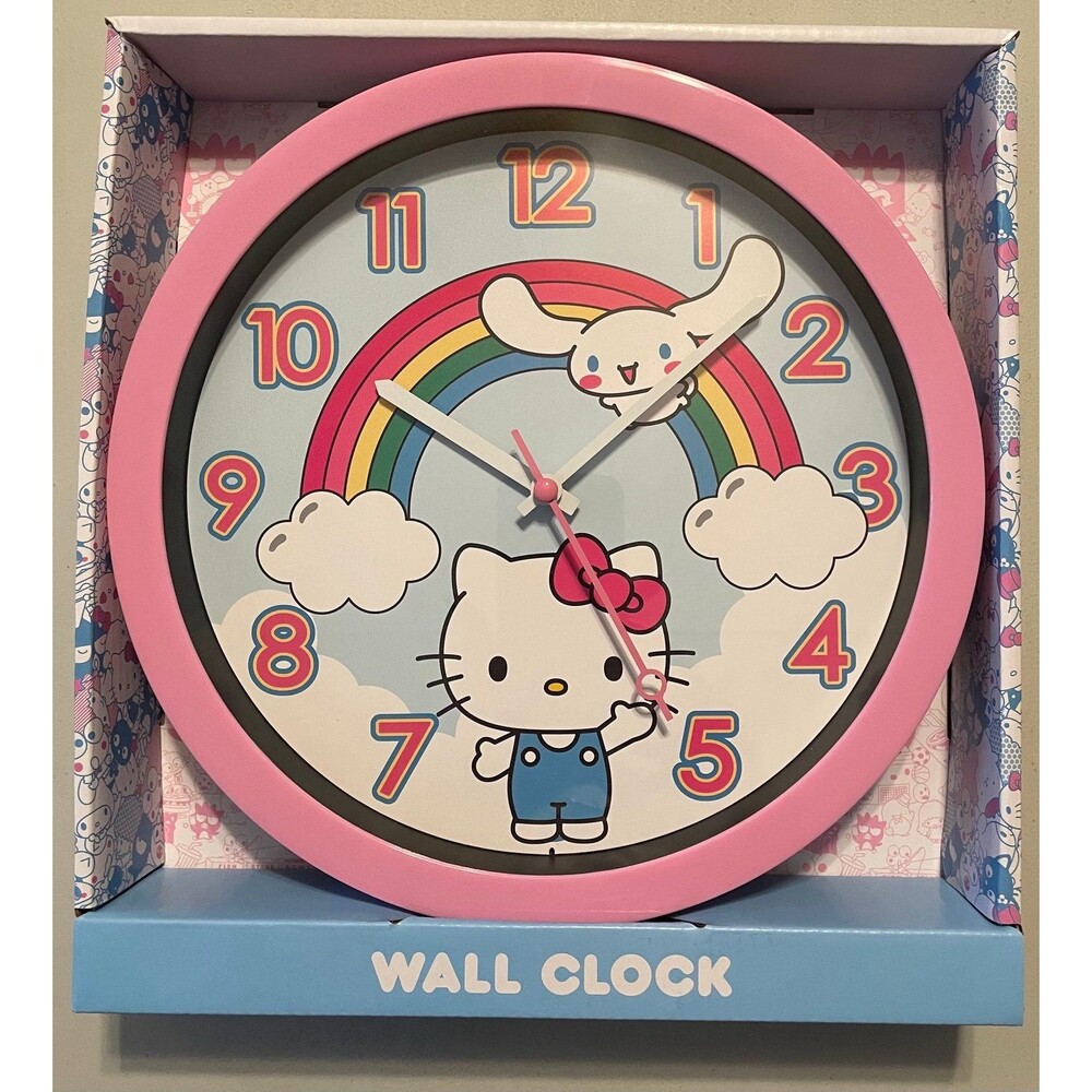 Hello Kitty Wall Clock with Rainbow and Clouds 10” New